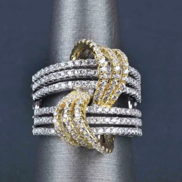 NEW 14k White Yellow Gold Two Tone Diamond Ring Band Chunky Statement Ring - Picture 3 of 7